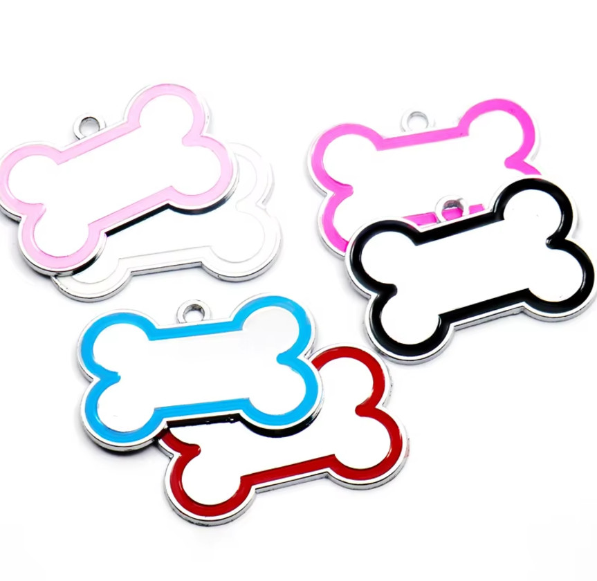Mirror Style Metal Bone PET Tag Engraved Custom Small To Medium Pets With Ring