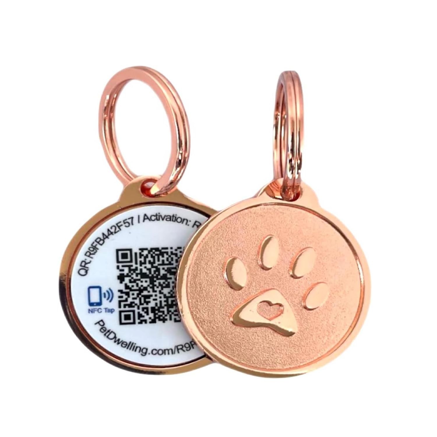 Rose Gold Paw Smart QR NFC Pet ID Tag Dog Waterproof AI Scan Free Profile