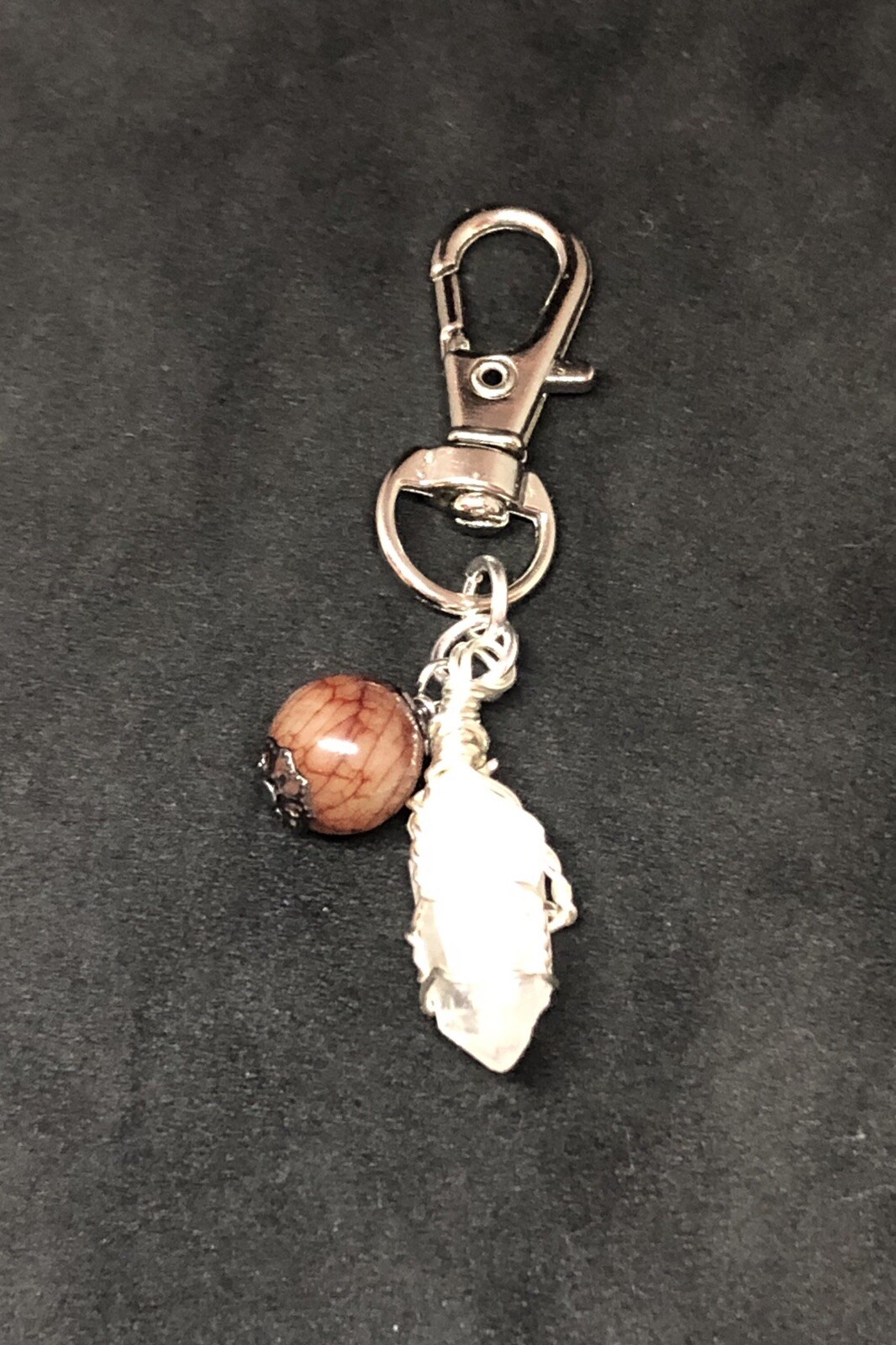 Bloodstone & Quartz Crystal Pet Charm, Healing Gem Charm, Crystal Collar Charm