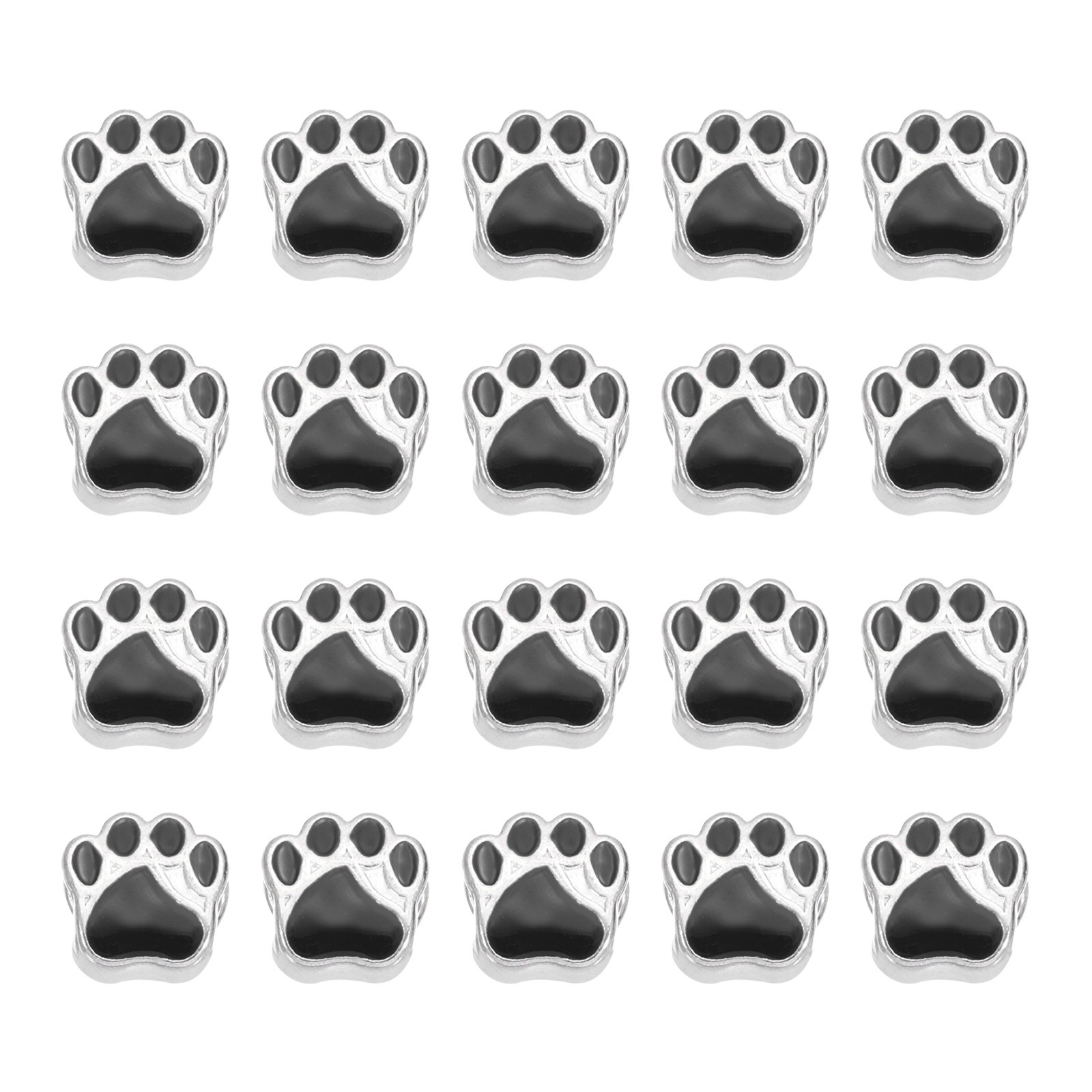 Enamel Paw Print Charms, Alloy Dog Cat Paw Large Hole Beads, 20Pcs(Black)