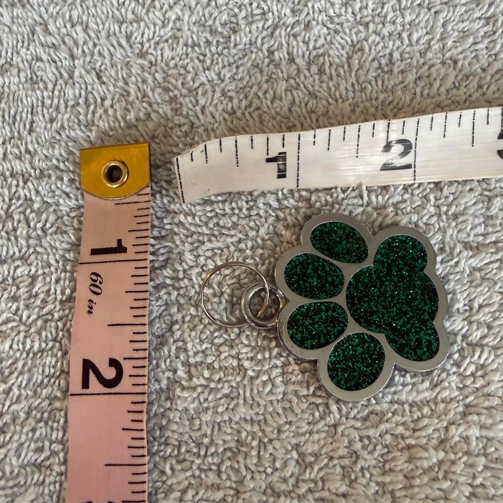 Dog Collar Tag Green Silver One Size
