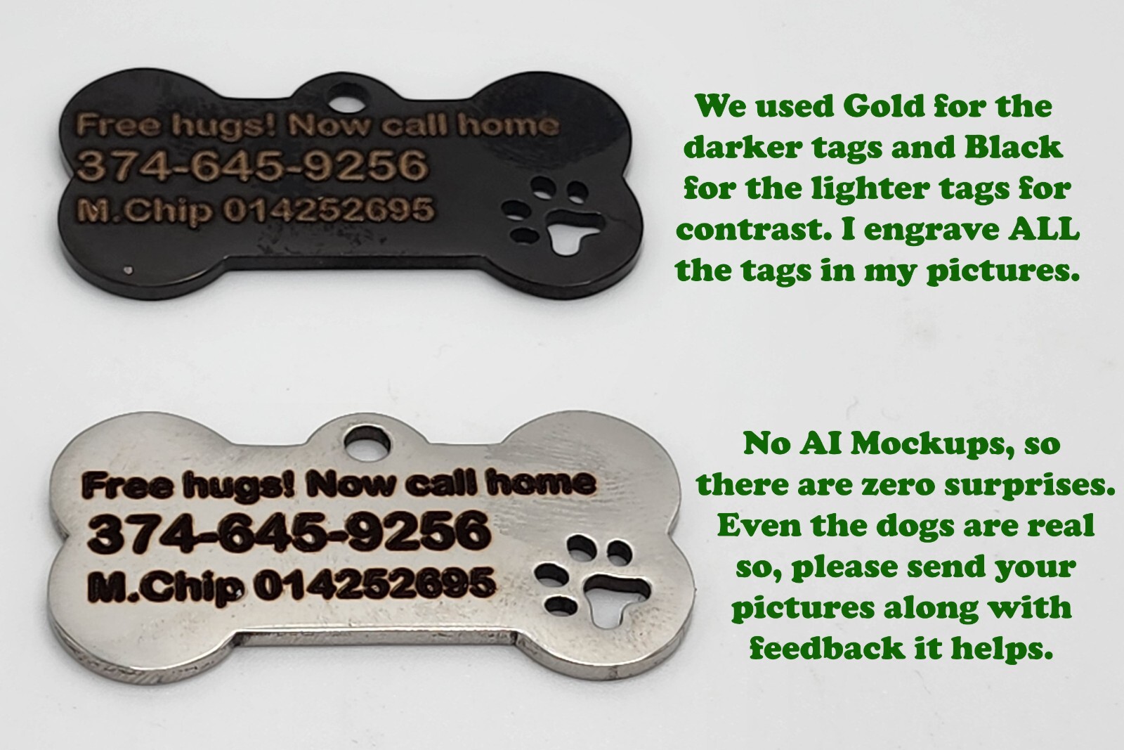 Bone Pet ID Tag – Paw Custom, Stainless Steel, Double-Sided, Paw Design Warranty
