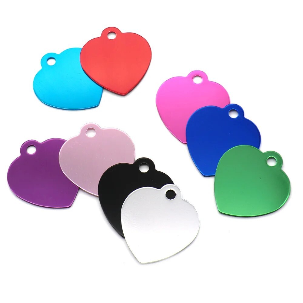 Beautiful HEART TOP Anodized Aluminum Pet ID Tags Collars Custom For Cat Dog