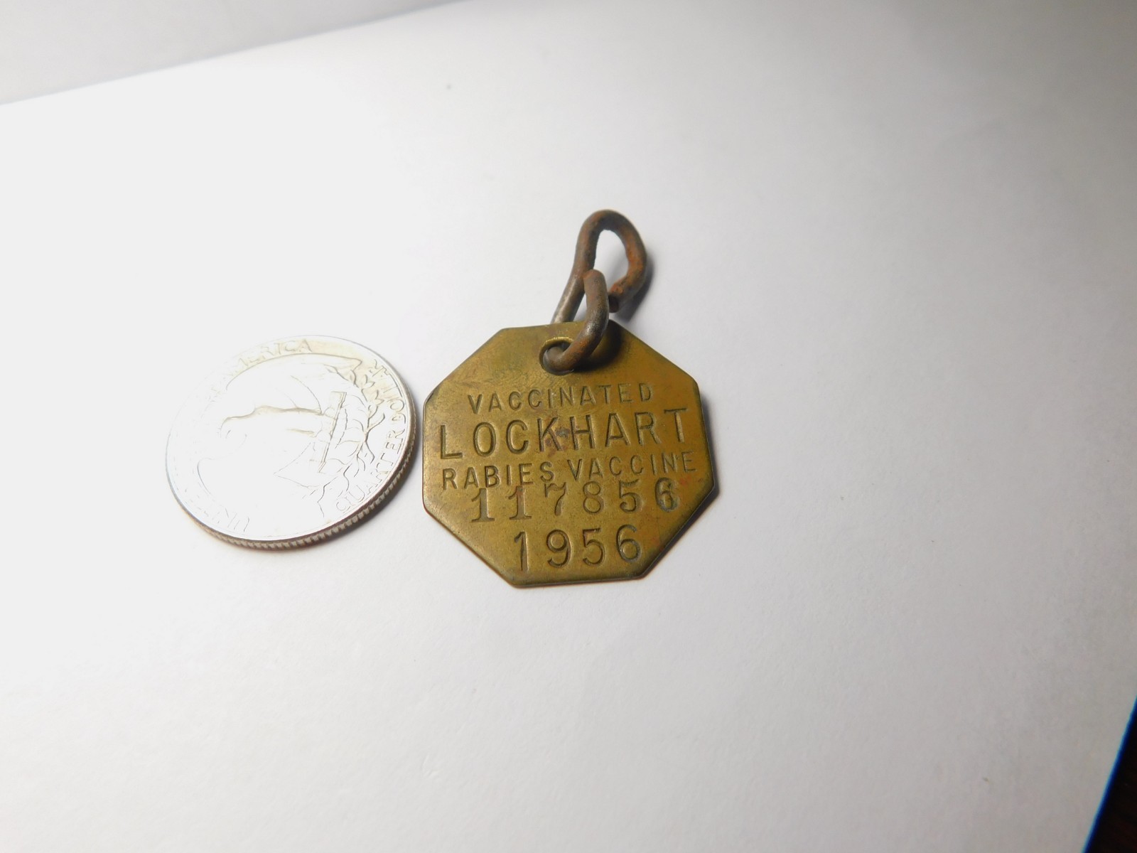 1956 Lockhart Dog Tag License 117856 Rabies Vaccinated Vintage