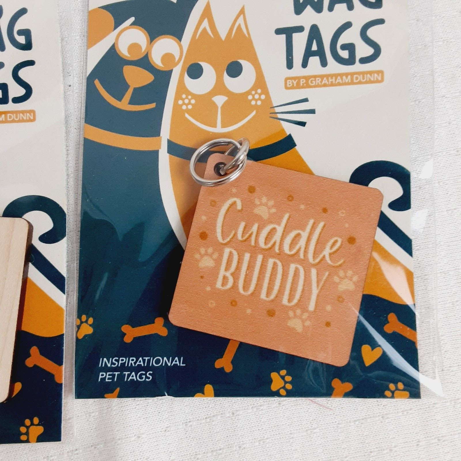 P Graham Dunn WAG TAGS Pet Collar Charms Wooden Square 1.5″ Assorted Lot of 3