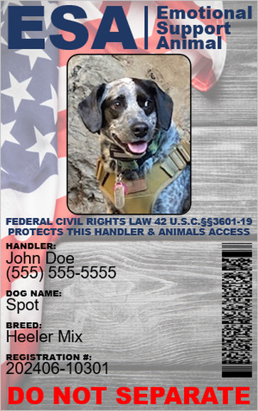 EMOTIONAL SUPPORT ANIMAL ID ESA CARD SINGLE SIDE ONLY PHYSICAL & DIGITAL