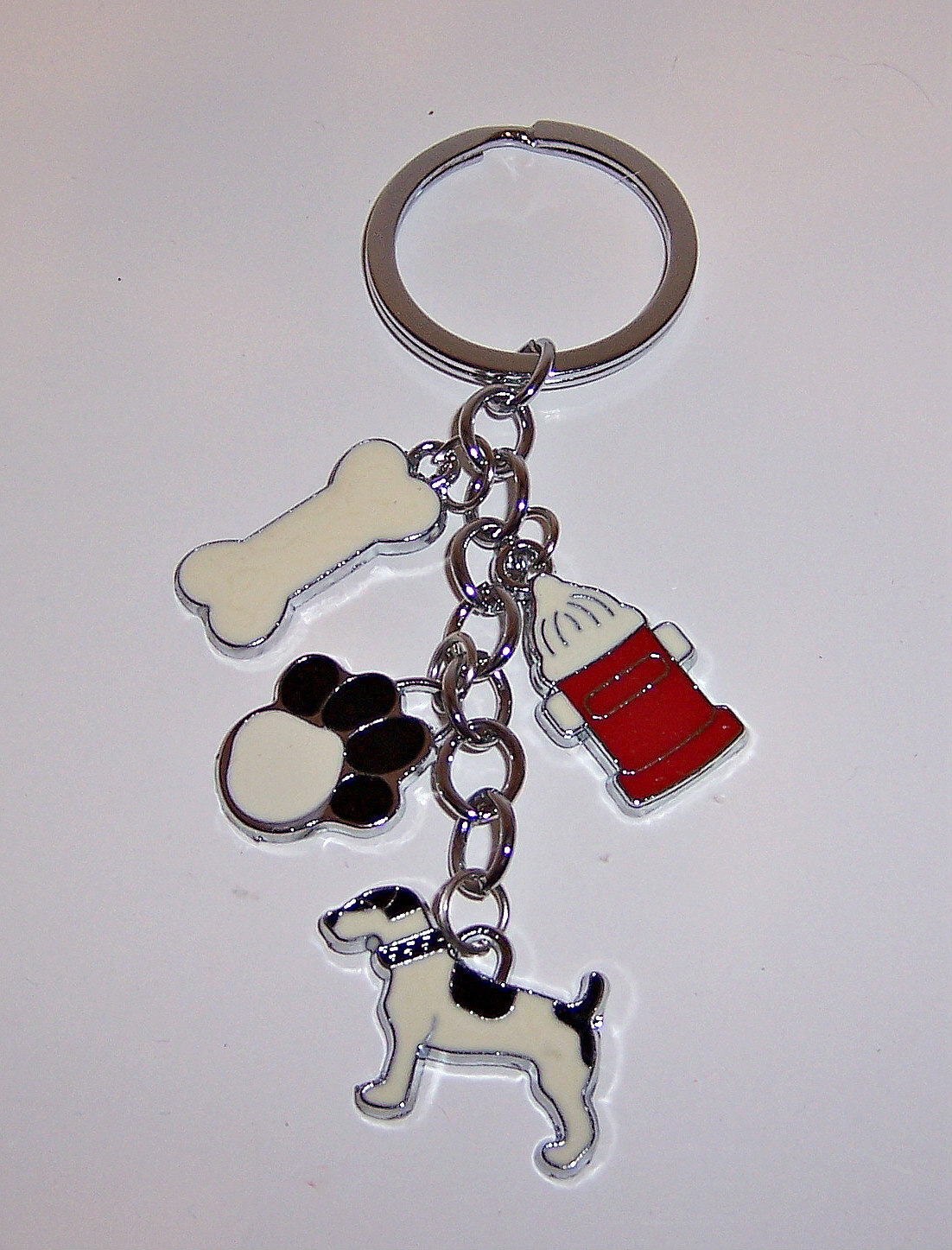 DOG Puppy Silver-Tone CHARM KEY CHAIN Ring KEYCHAIN Holder FOB Paw Bone Hydrant