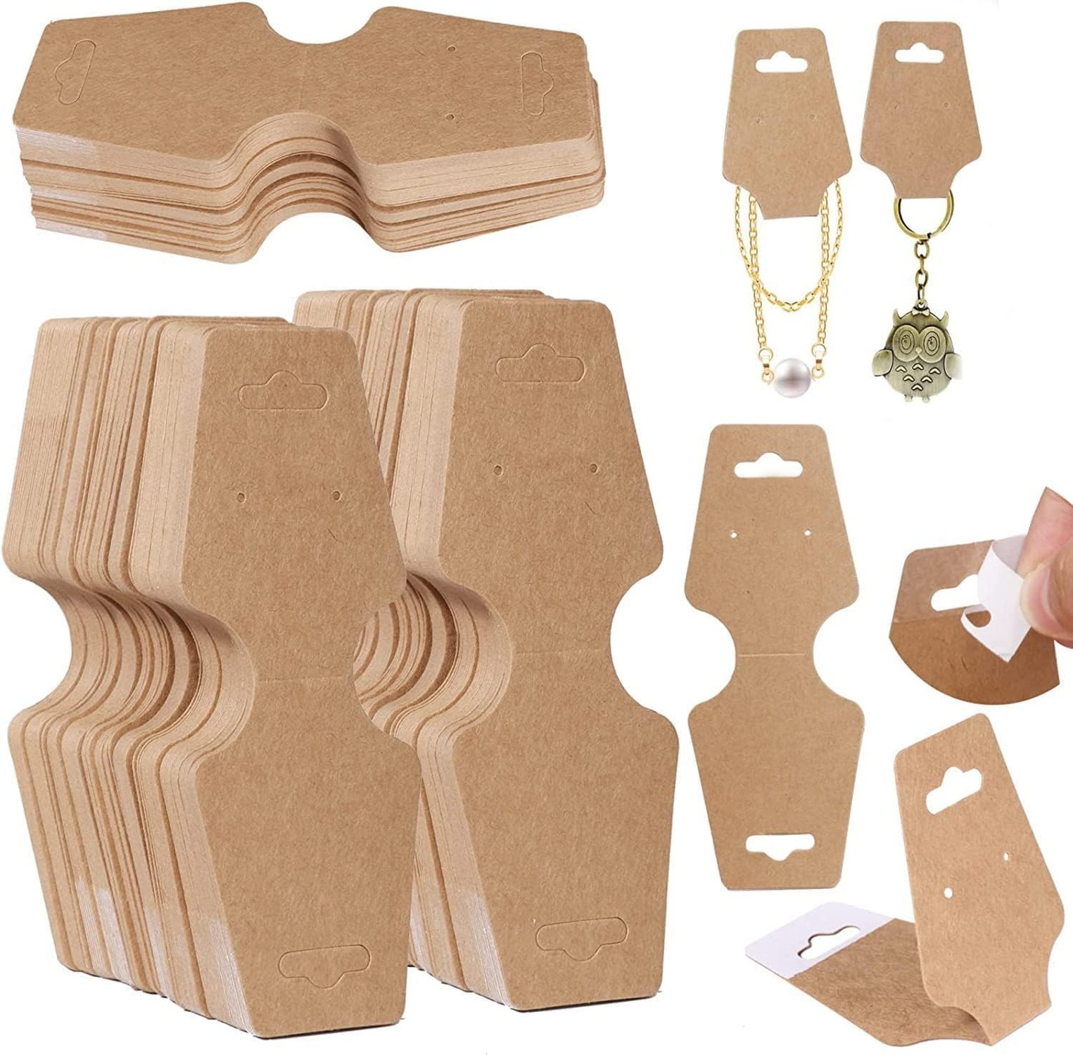 Jewelry Display Cards 200 Pcs Self Adhesive Kraft Paper Cards, Necklace Brace…