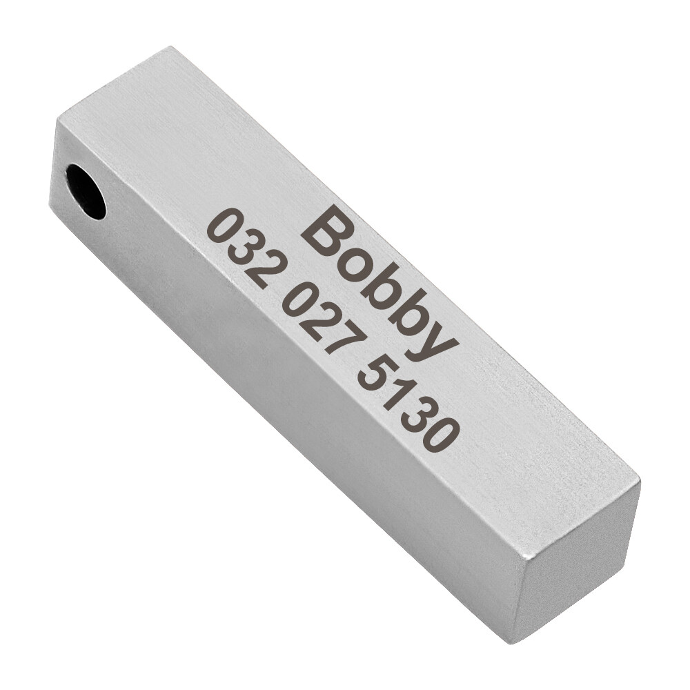 Personalized Dog Tag Engraved Name Key Chain Ring Custom Bar Pendant Tags Silver