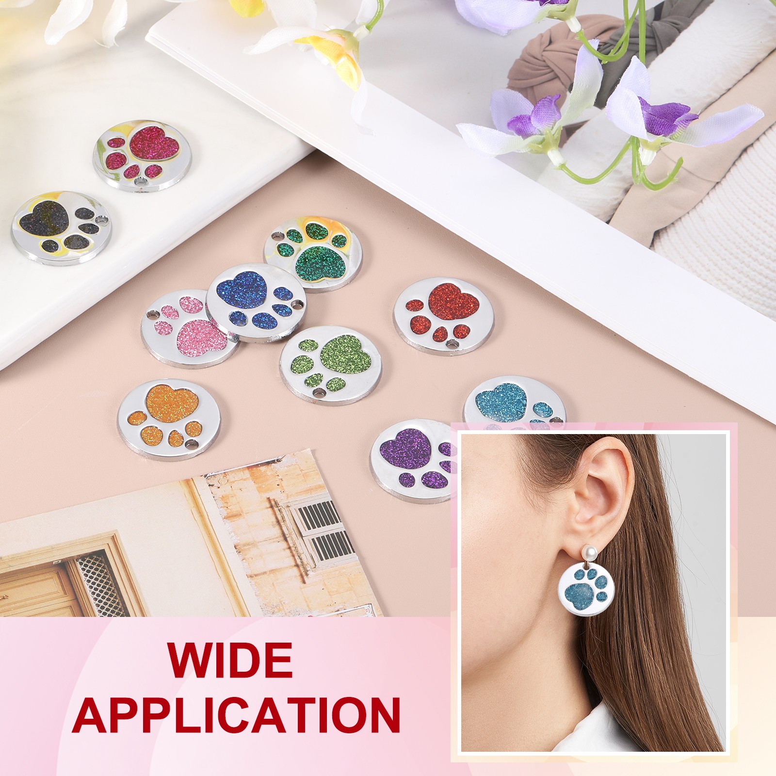 Enamel Paw Print Charm, 10Pcs Alloy Enamel Pendants, Lake Blue/Deep Blue
