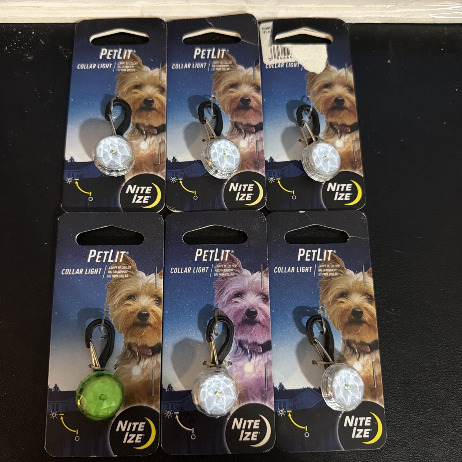 Lot of (6) Nite Ize PetLit Collar Light Crystal Jewel Charm, LED Safety Light