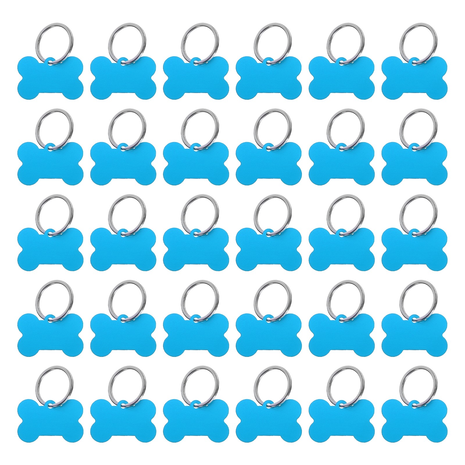 Bone Shaped Dog Tag Pet ID Tags, 1.5″x1″ Metal Lake Blue Blank with Ring, 30pcs