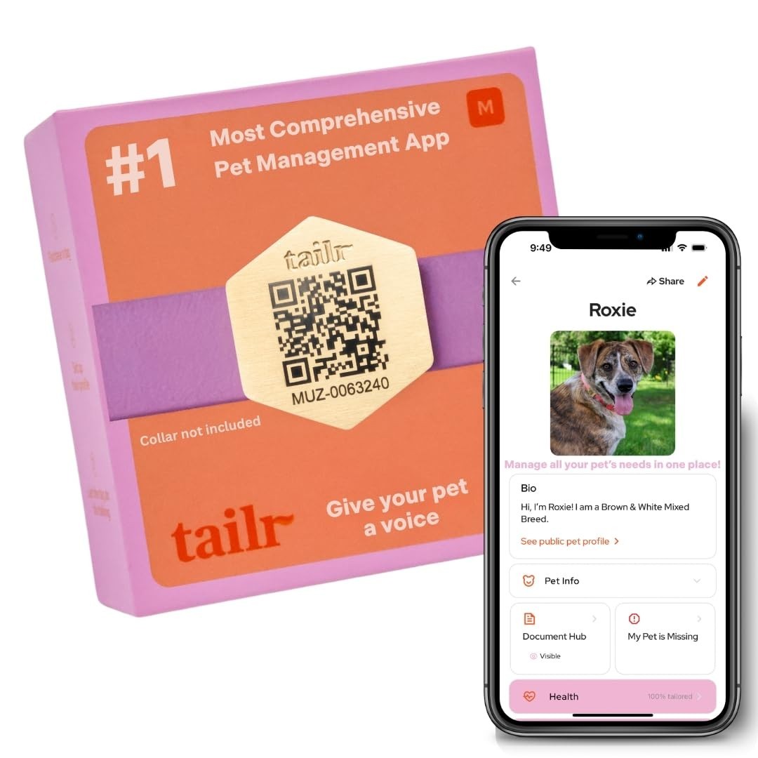 Gold-Plated Pet ID QR Tag, Military-Grade Steel, Free Digital Profile & Health R