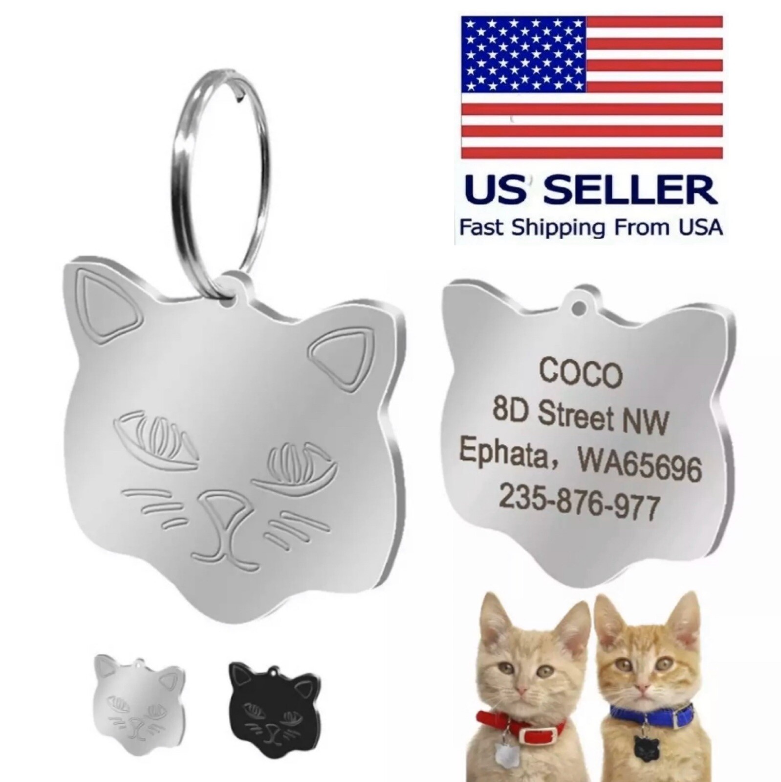 Custom Cat Tag ID Name Personalized Collar Engraved Funny Tag with Split Ring