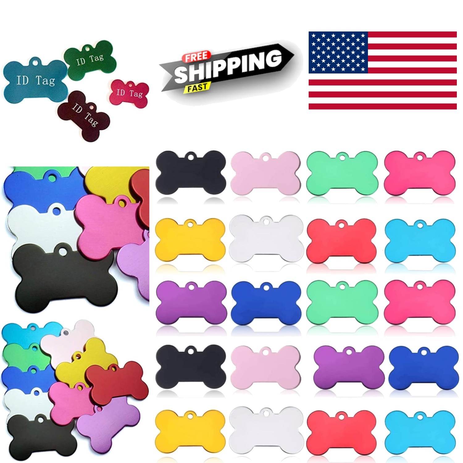 Scratch Resistant Bone Shape ID Tags 20 Pcs for Dogs Cats Multicolor Design