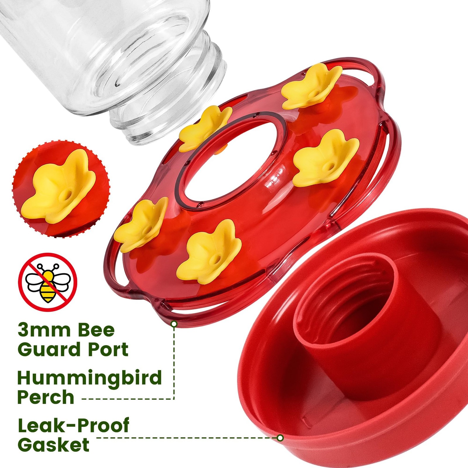 Glass Hummingbird Feeders for Outdoors Hanging Ant and Bee Proof, 1 Pack 15 O…