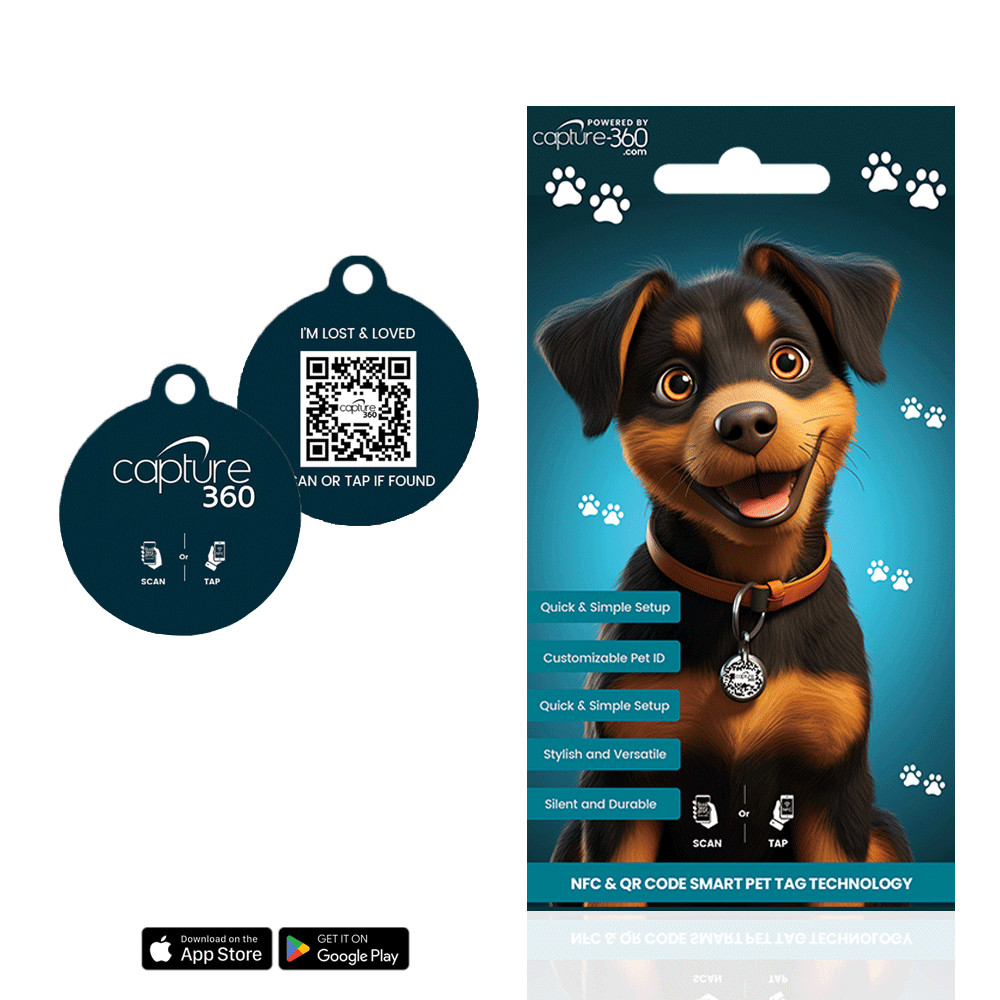 Capture 360 NFC / QR Code Smart Pet ID Tag – Digital Epoxy Tag for Dog & Cat