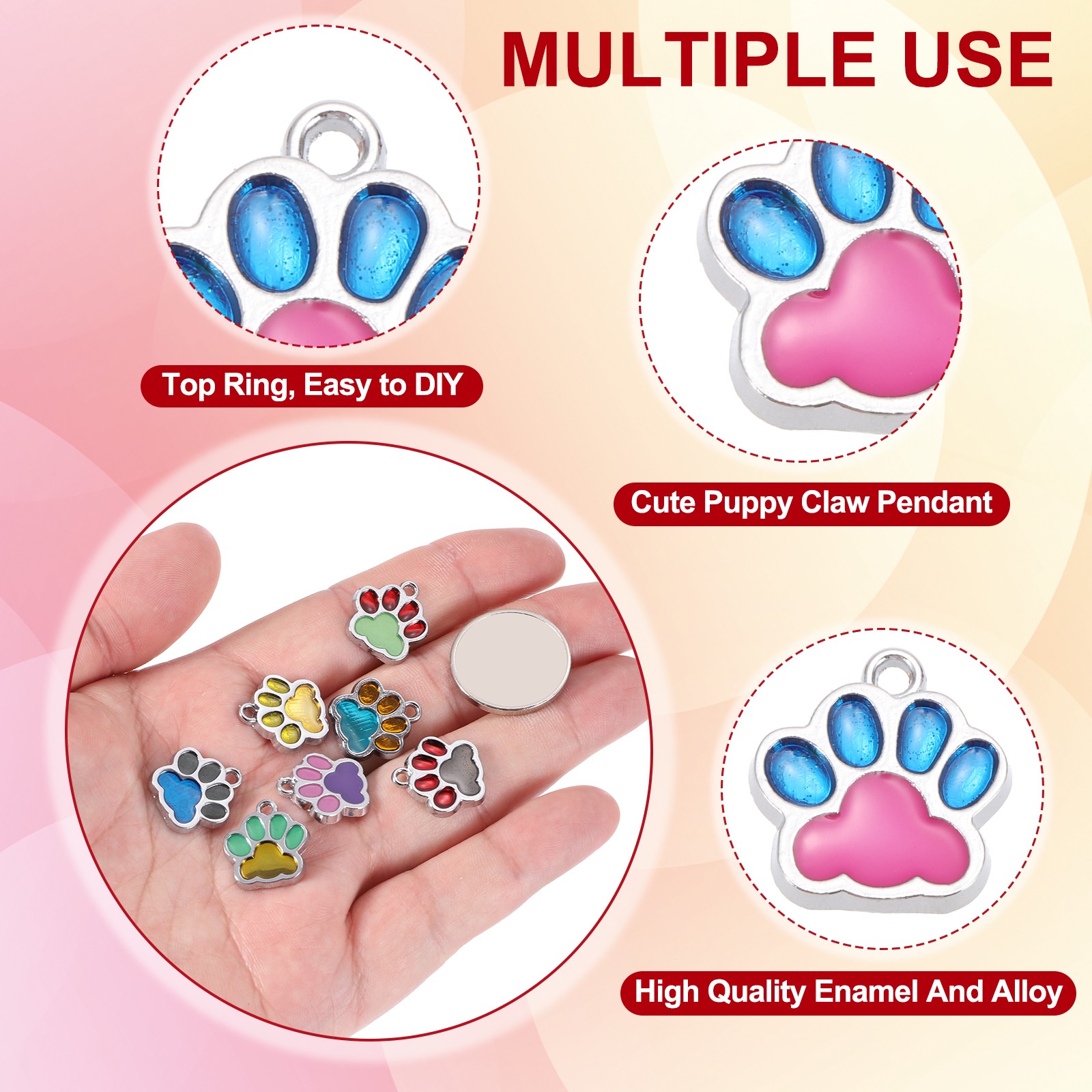Enamel Paw Print Charm, 20Pcs Alloy Enamel Pendants, Blue/Rose Red