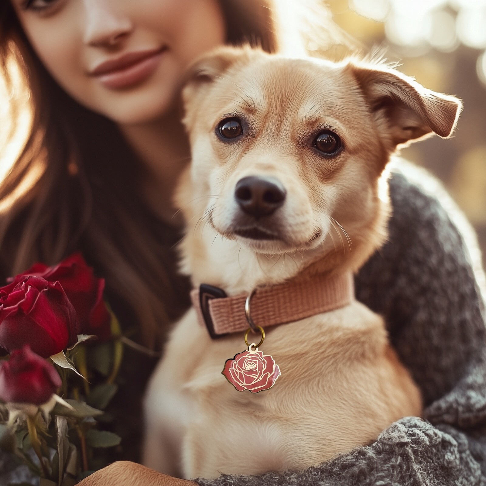 Rose Dog Tag, Pink Flower Pet ID Tag, Dog Tags for Dogs, Dog Gift, Dog Name Tag,