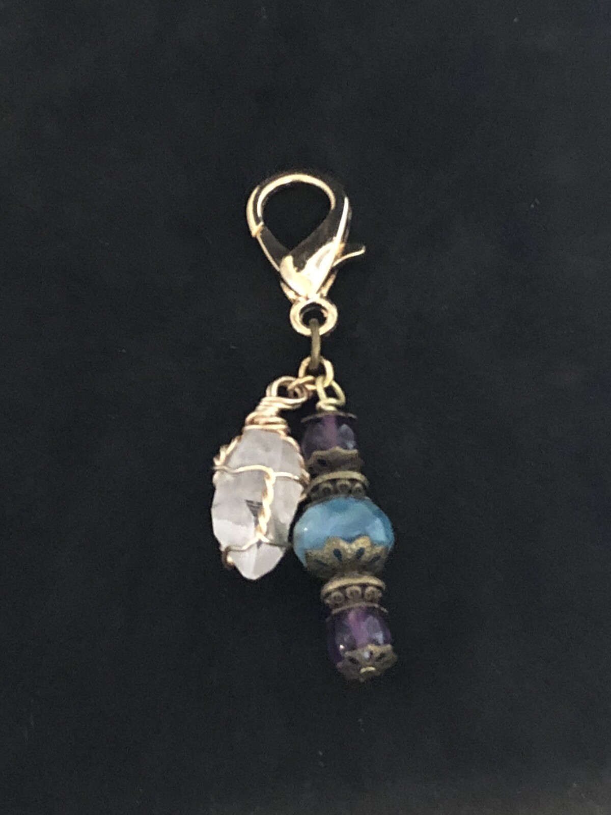 Chrysocolla Amethyst Crystal Pet Charm, Crystal Collar Charm, Gemstone Pet Charm