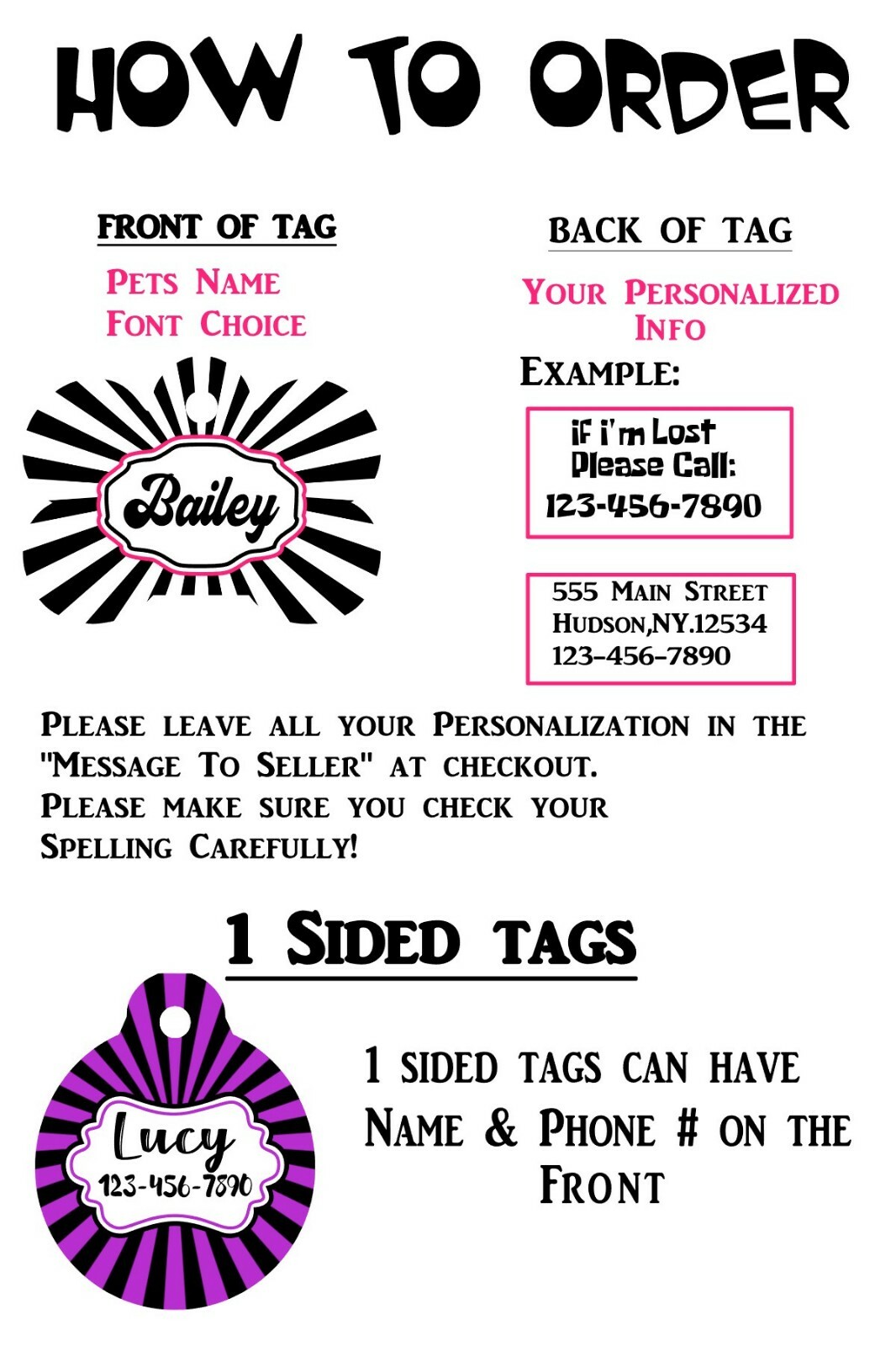 Pet ID Tag Floral Personalized Custom Double Sided Pet Tag w/name & number