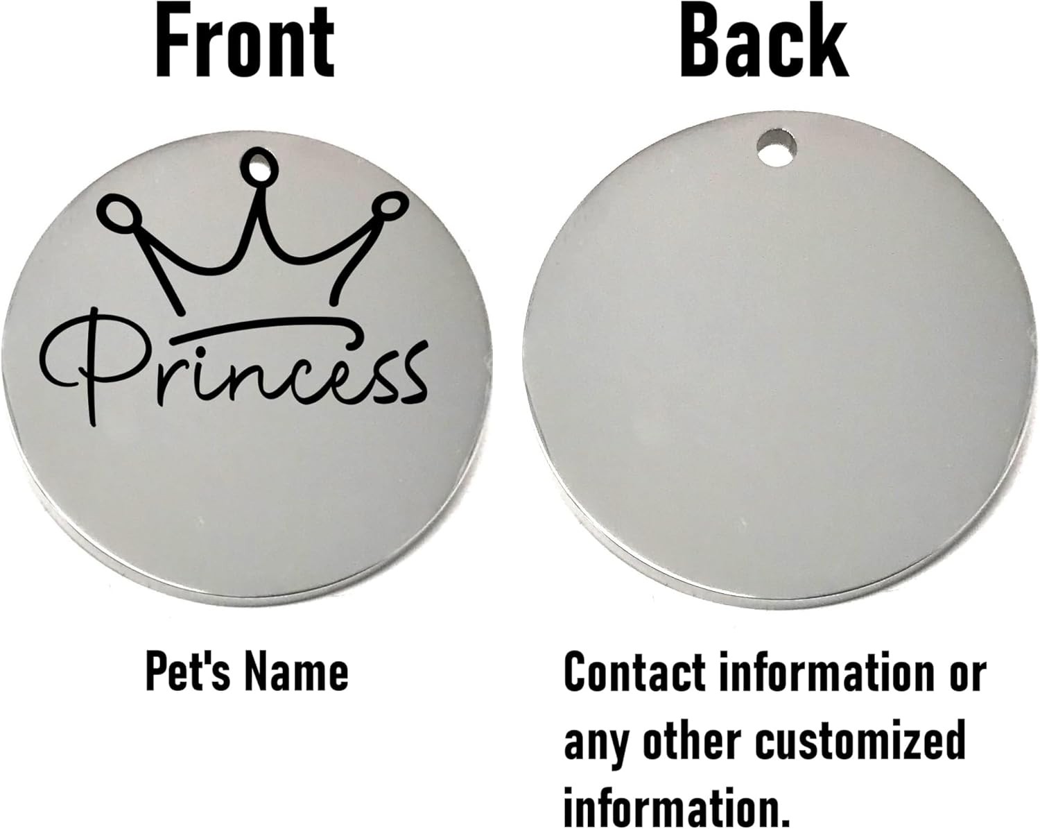 Princess Laser Engraved Pet Name Tags Personalized on Both Sides for Pet Collar