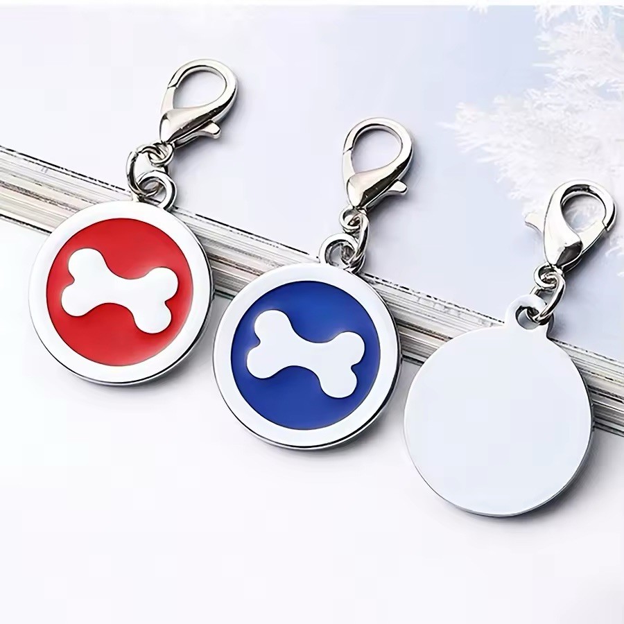 1pc Personalized Customized Dog Bones Silver Round Shaped Pet ID Tag