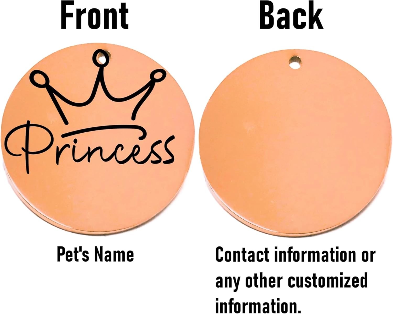 Princess Laser Engraved Pet Name Tags Personalized on Both Sides for Pet Collar