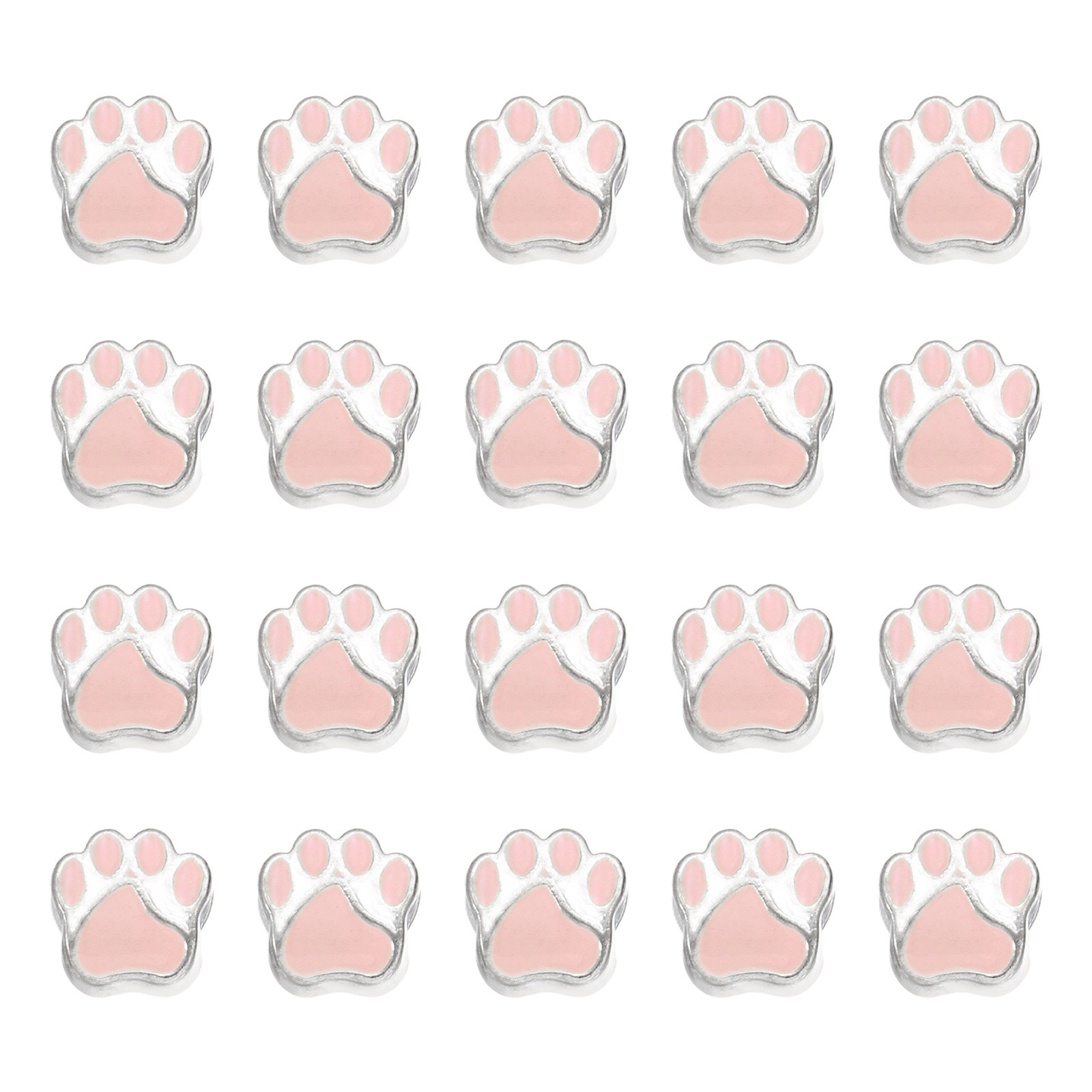 Enamel Paw Print Charms, Alloy Dog Cat Paw Large Hole Beads, 20Pcs(Pink)