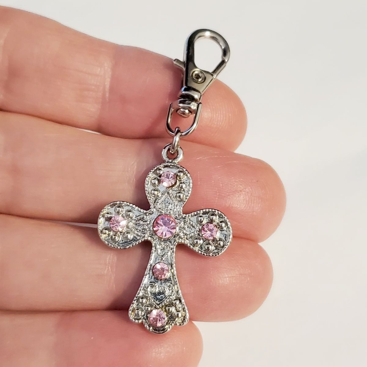 HOLY CROSS CHARM PENDANT ZIPPER PULL PURSE BAG WALLET JACKET OR PET DOG COLLAR