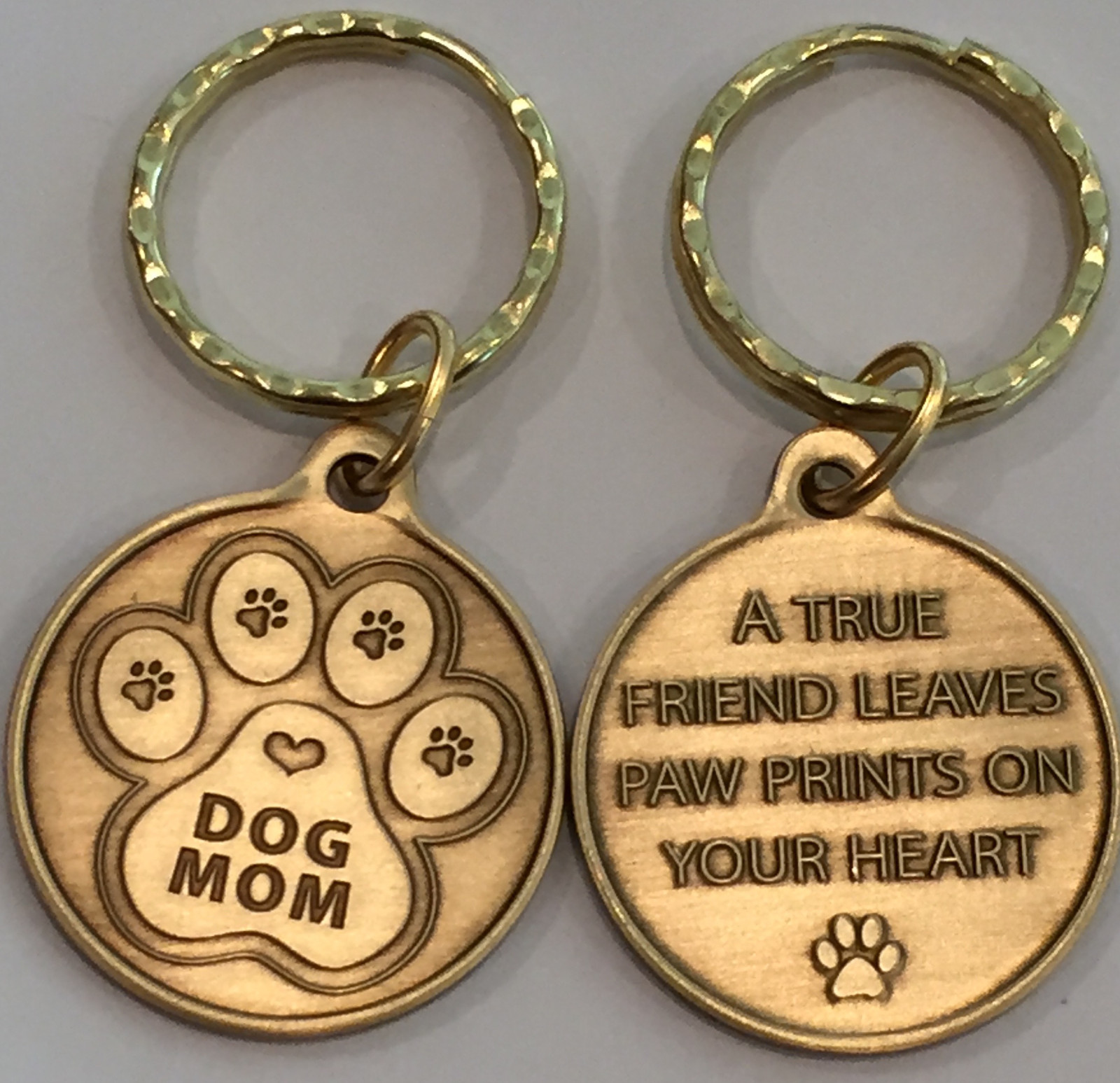 Dog Mom Paw Print Heart – A True Friend Dog Pet Key Chain Tag Keychain Bronze