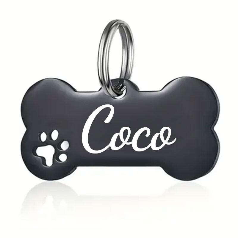 Personalized Bone Paw Print Dog Tag, Cat ID | Engraved Pet Tag
