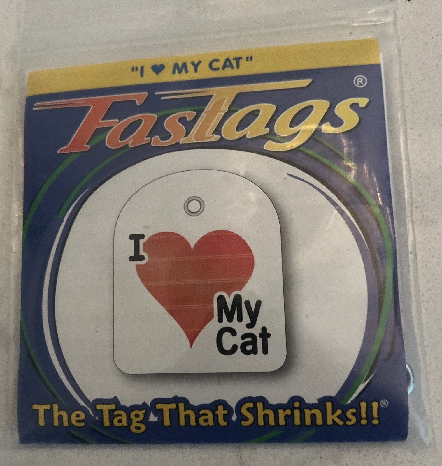 FASTAGS “I LOVE MY CAT” PET CUSTOM PERSONALIZED ID TAG “Shrinky Dink” Style