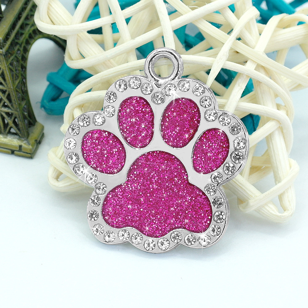 Personalized Dog Tags Engraved Puppy Pet ID Name Collar Tag Bling Paw Glitter