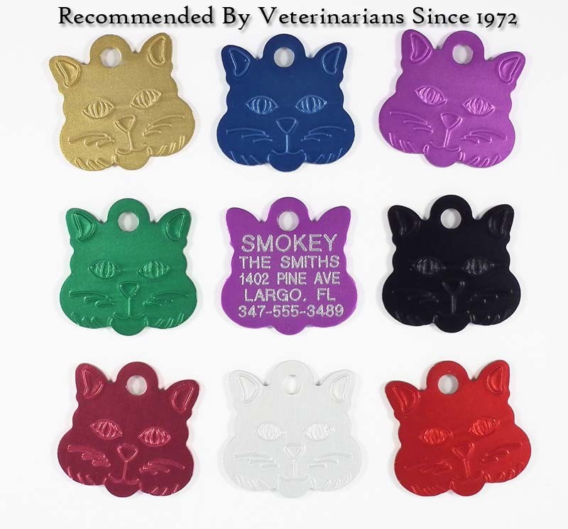 Cat Pet ID Name Tags Custom Engraved Identification Tag w/ up to 5 Lines of Info