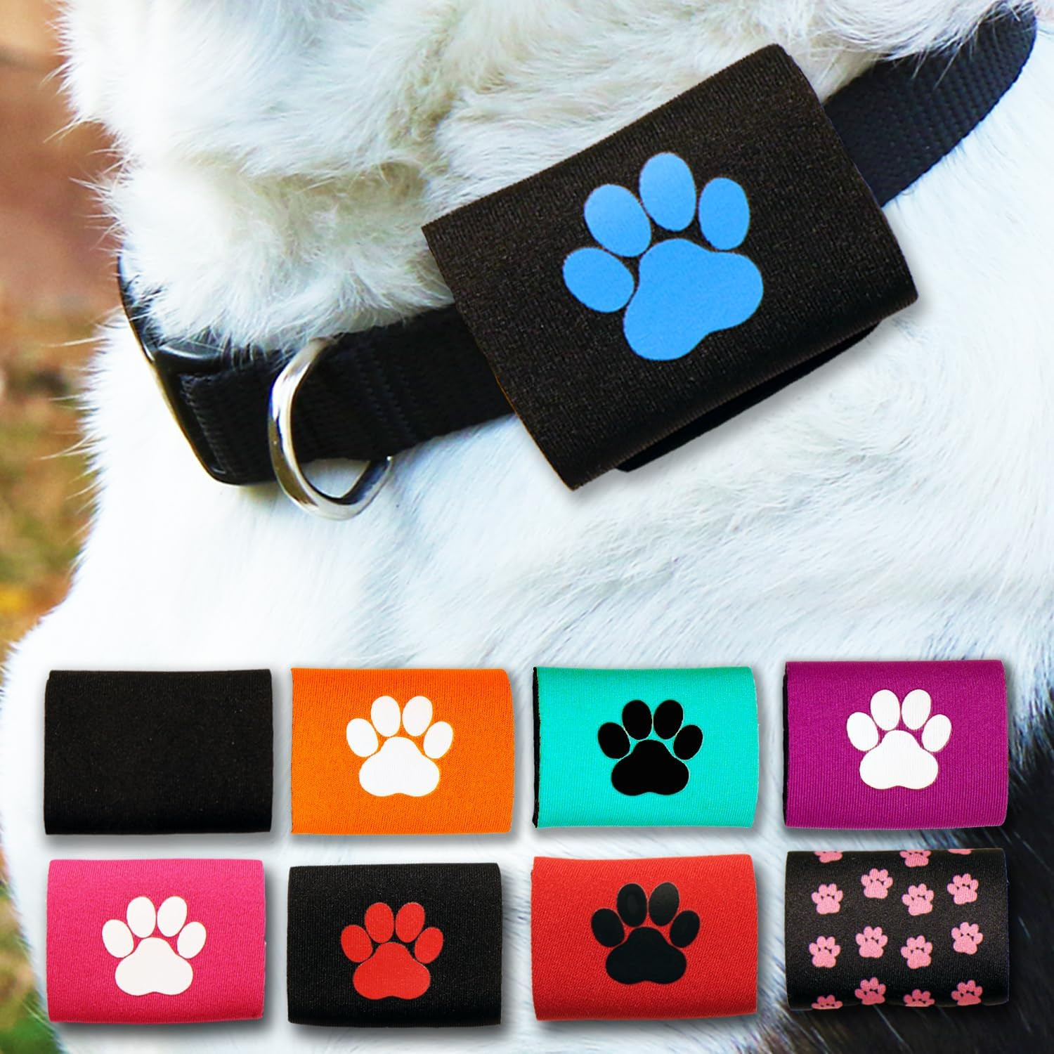 Dapper Dog Pet Tag Silencer and Airtag Holder (Black with Blue Paw)