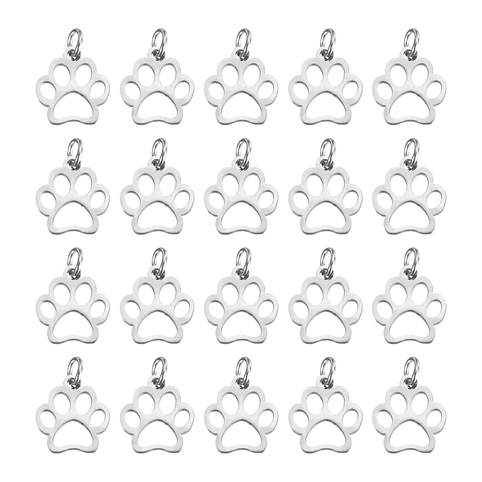Dog Paw Print Charms 3mm, 20 Pcs Cat Dog Paw Pendant, Silver