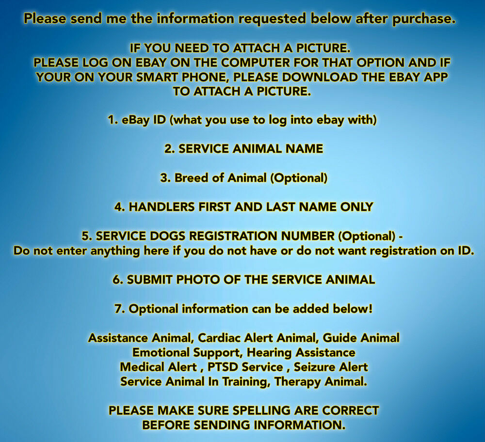 CUSTOMIZE EMOTIONAL SUPPORT THERAPY SERVICE DOG ID CARD ESA BADGE TAG #BRWE