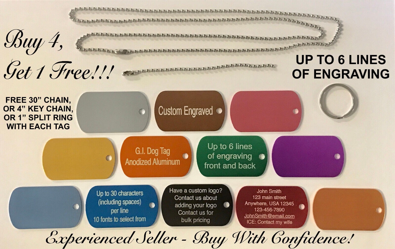 Pet Dog Tag Custom Engraved GI Tags Bag Tags Diaper Bag Crate Tag Golf Bag