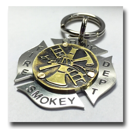 Maltese Cross Firefighter Fireman Pet ID Dog Name Tag Free Engraving Brass Nick