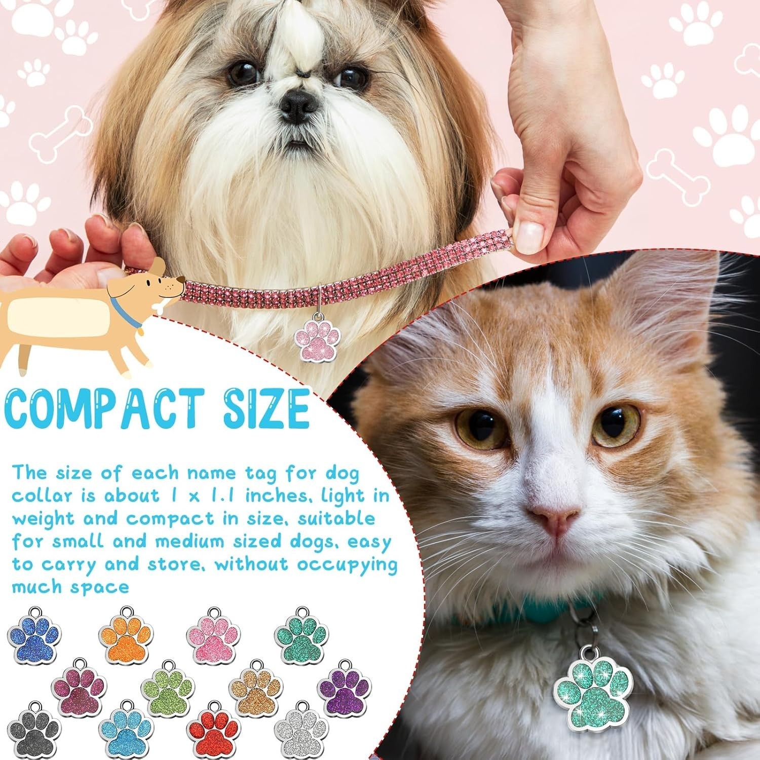 60 Pcs Personalized Paw Print Pet Tag for Dogs and Cats, Blank Pet ID Tags Cu…