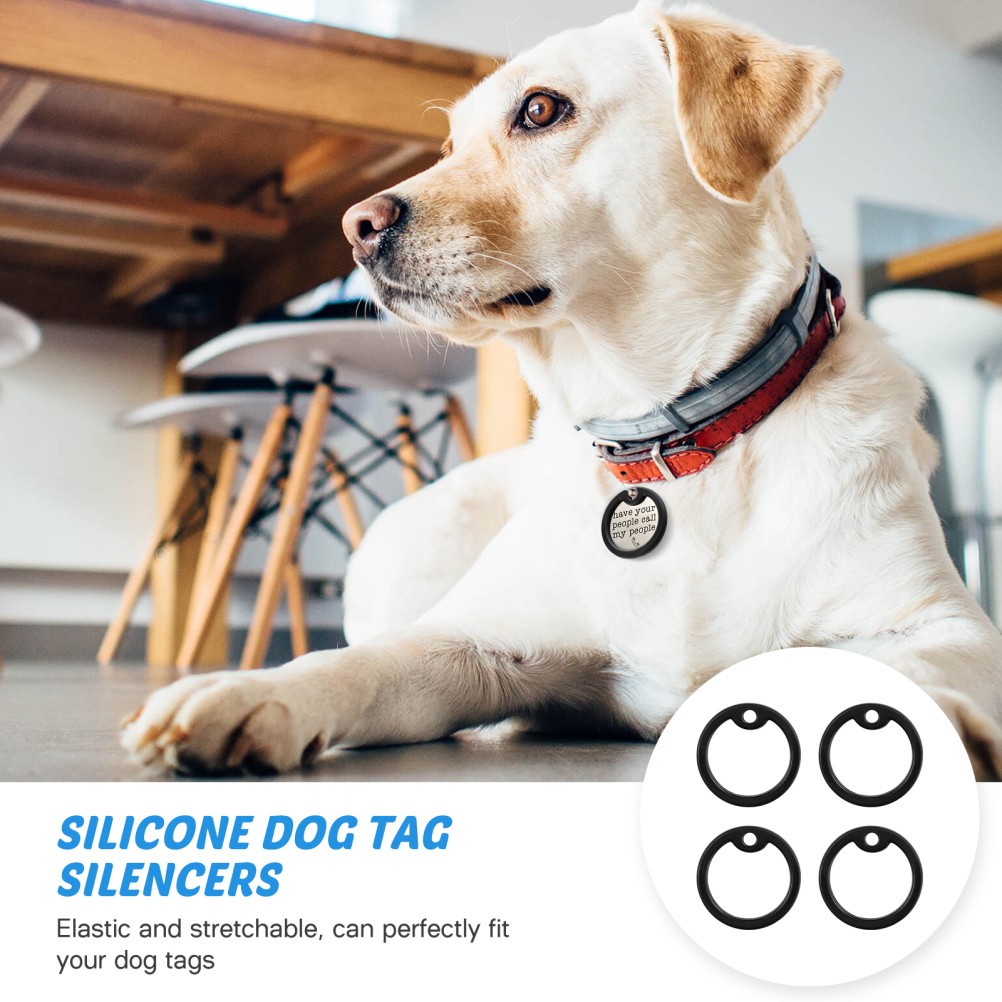 4Pcs Silicone Cover Pet Tag Silencers Black for Dog Collar Name Tag Ring
