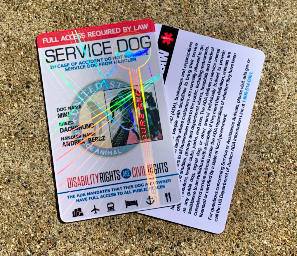 SERVICE DOG ID CARD HOLOGRAPHIC PVC ASSISTANCE ANIMAL ID BADGE TAG FOR VEST
