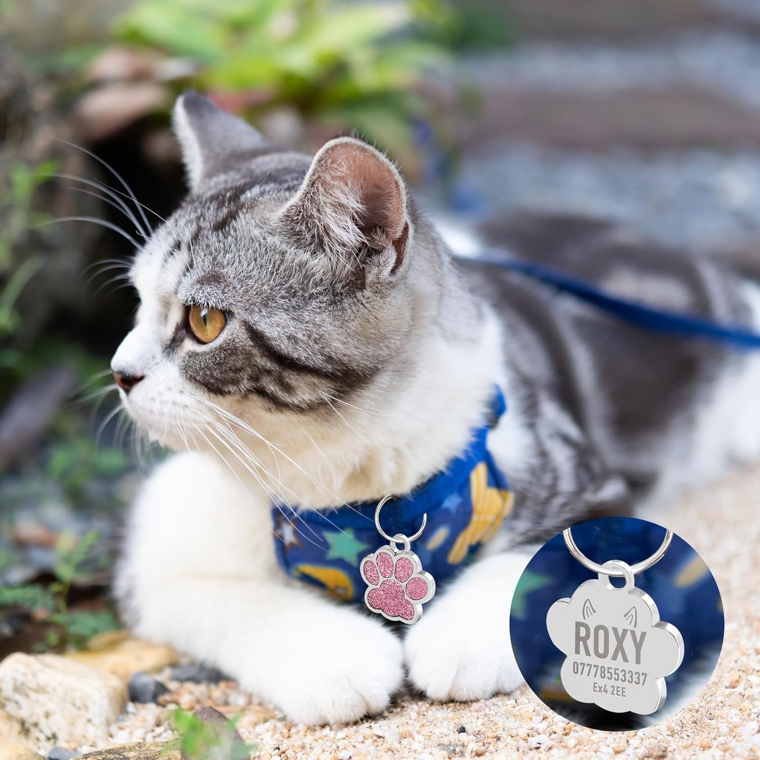 Personalized Paw Glitter Dog Tags Engraved Cat Puppy Pet ID Name Collar Tag New