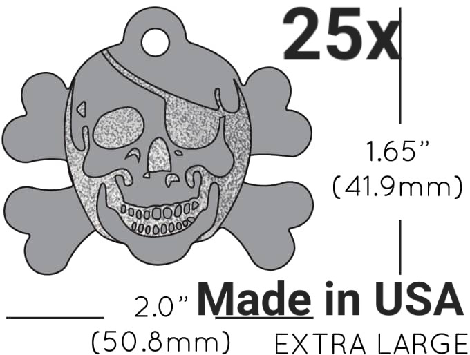 25x Anodized Aluminum Pet ID Tag Skull Crossbones Silver Made in USA (Lead Free)