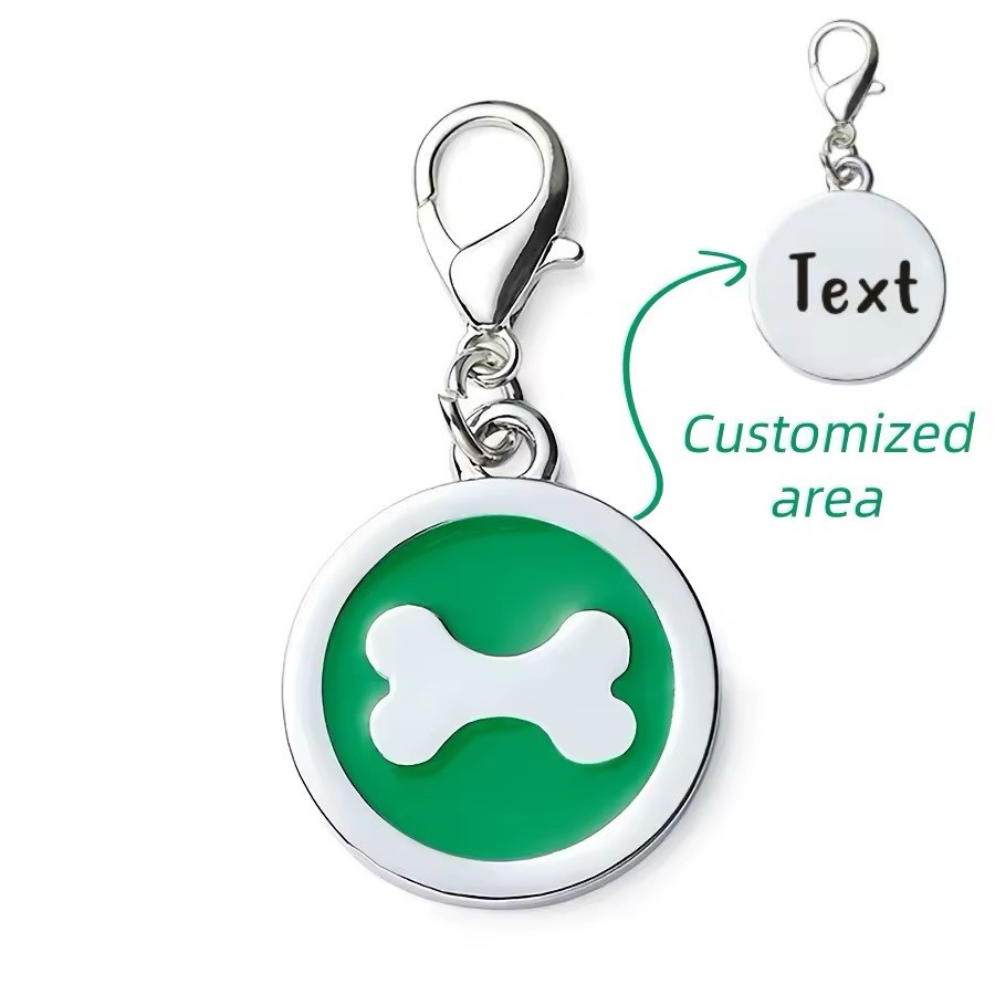 1pc Personalized Customized Dog Bones Silver Round Shaped Pet ID Tag