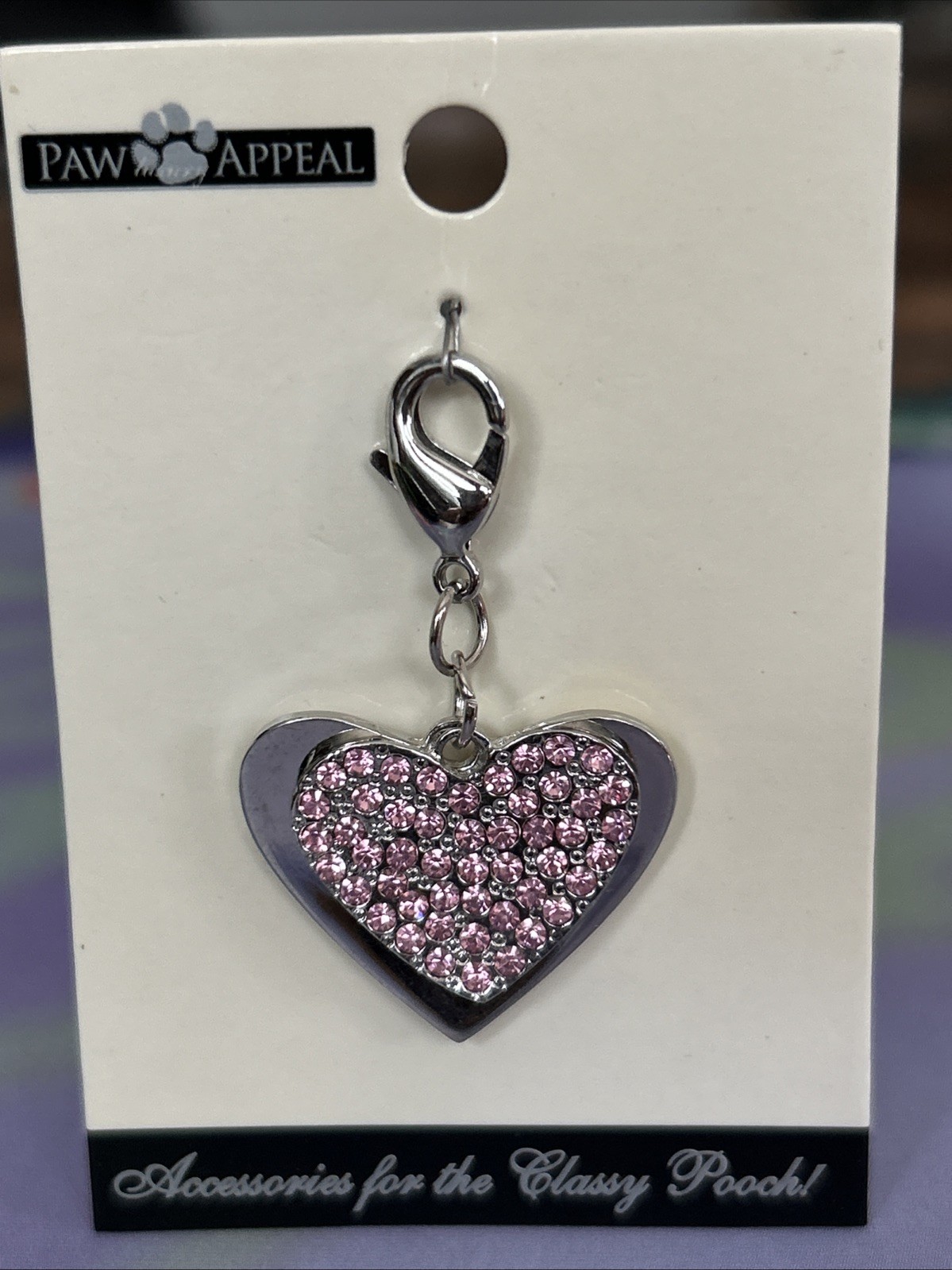 Pretty Paw Appeal Pink Rhinestone Double Heart Charm Tag Necklace Dog Cat New