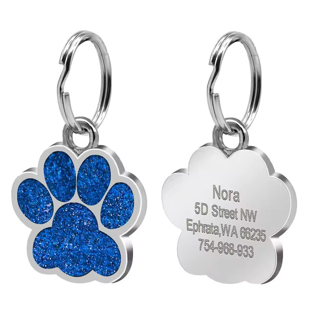Personalized Dog Cat Tags Free Engraved Pet Puppy ID Anti-lost Name Paw Glitter