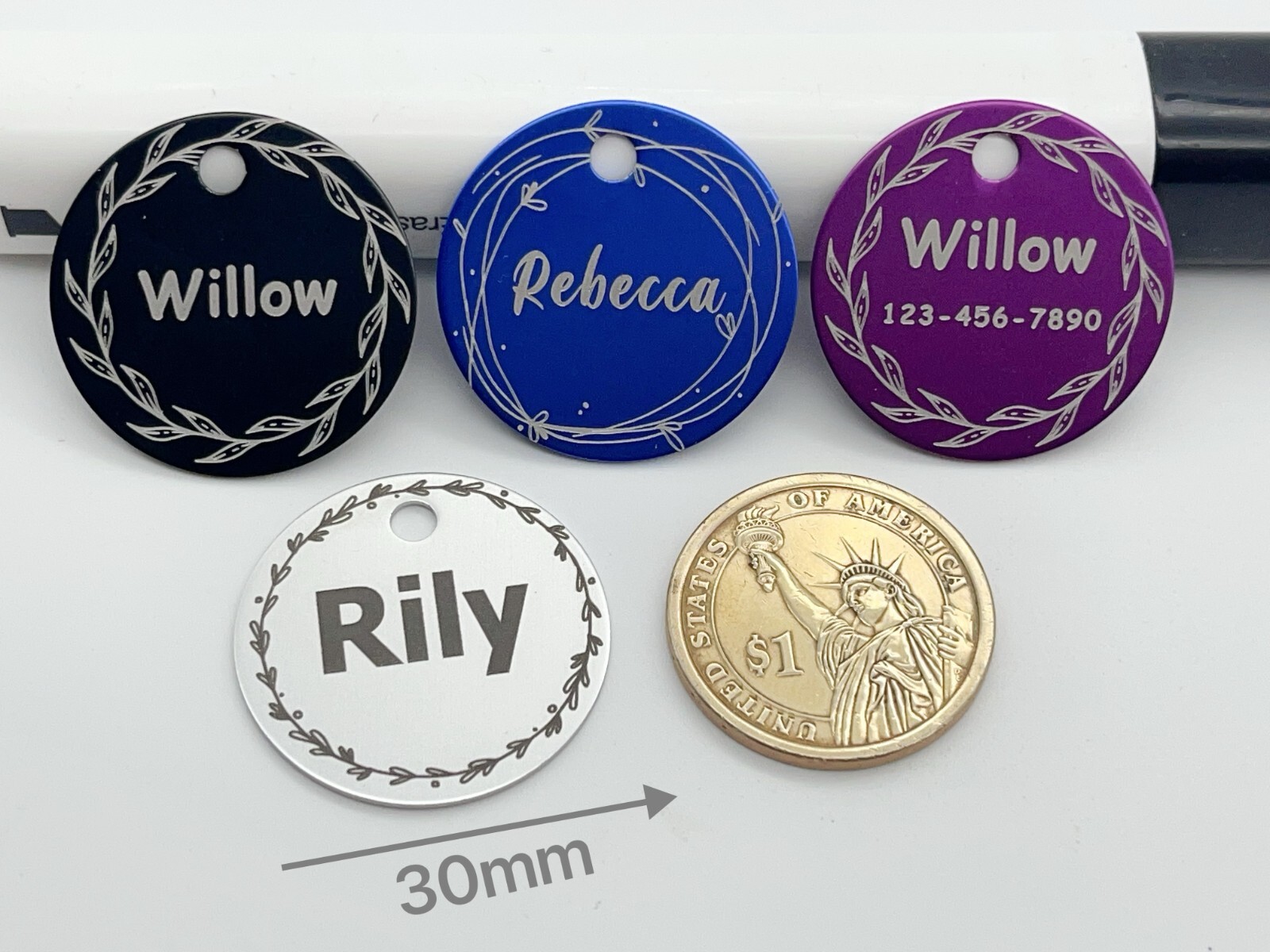 Dog Cat ID Tags Personalized Pet ID Tags Pet Name Tags Round Shape With Design