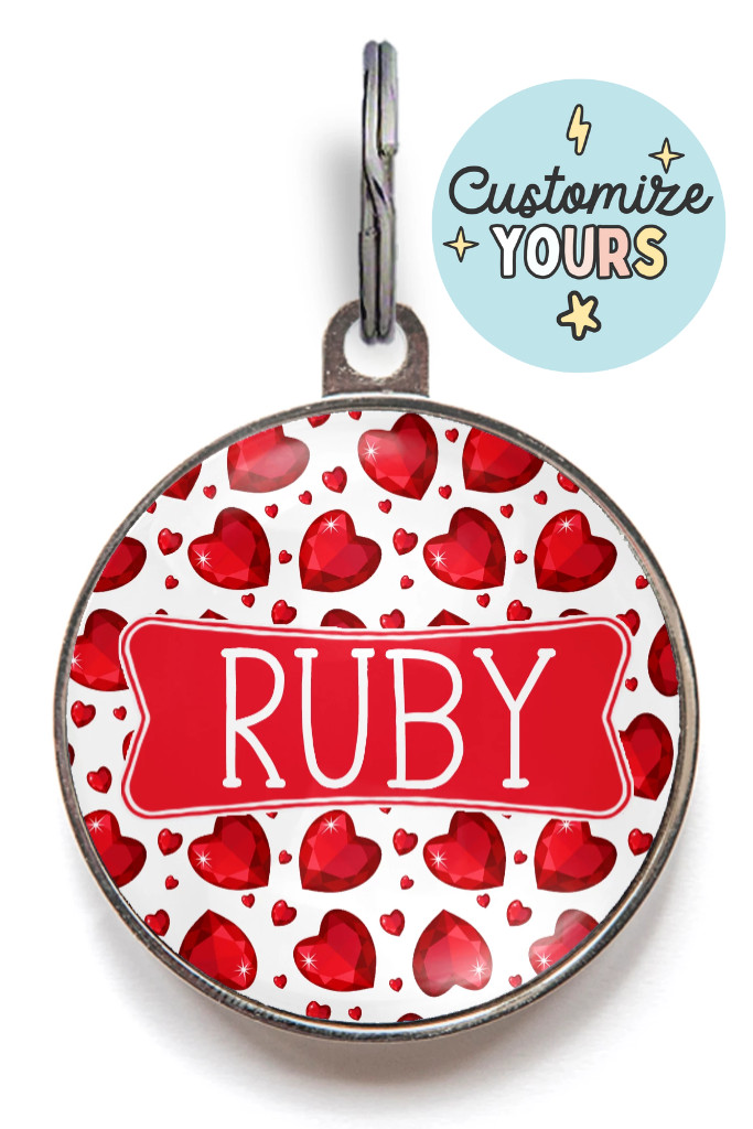 Heart Dog Tag – Custom Pet Name ID Tag – Ruby Gem Design – Personalized Gift